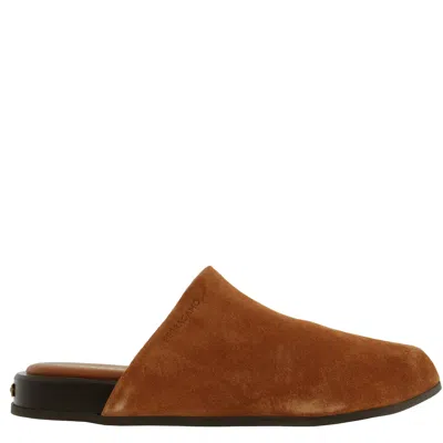 Ferragamo Cognac Nycole Suede Mules In Brown