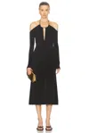 Ferragamo Cold Shoulder Midi Dress In Espresso