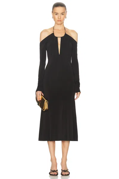 Ferragamo Cold Shoulder Midi Dress In Espresso