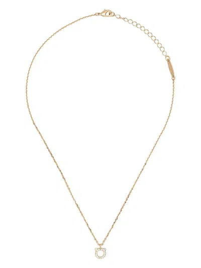 Ferragamo Crystal-embellished Gancini Necklace In Gold