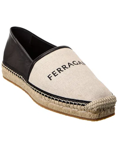 FERRAGAMO FERRAGAMO COLLAPSIBLE CANVAS & LEATHER ESPADRILLE
