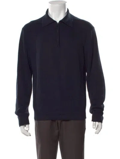 Pre-owned Ferragamo Collar Long Sleeve Polo Sweater In Blue