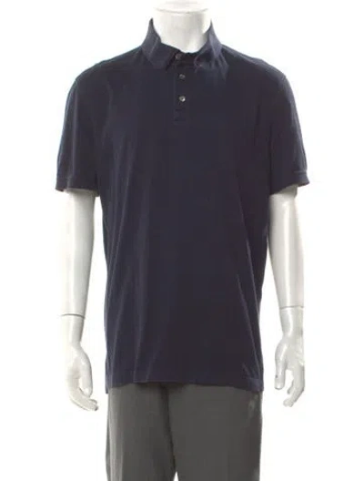 Pre-owned Ferragamo Collar Short Sleeve Polo Shirt In Blue