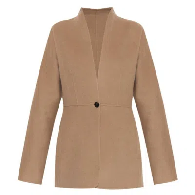 Ferragamo Collarless One Button Wool Blazer In Brown