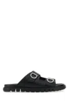 Ferragamo Gancini Leather Sandals In Neroneronero