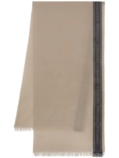 Ferragamo Color-block Logo-print Scarf In Neutrals