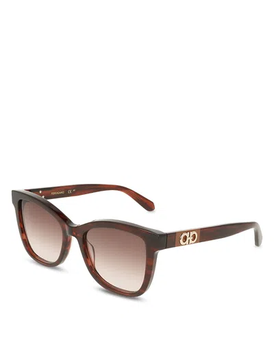 Ferragamo Color Block Temple Rectangular Sunglasses, 54mm In Brown