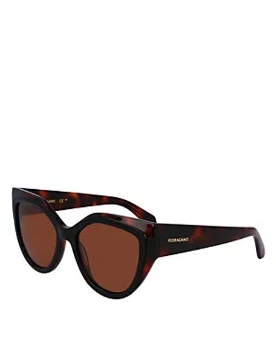 Ferragamo Colorblock Geometric Cat Eye Sunglasses, 53mm In Brown