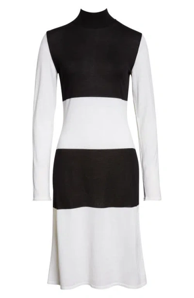 Ferragamo Colorblock Long Sleeve Virgin Wool Sweater Dress In Black