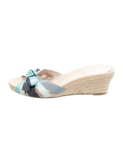 Pre-owned Ferragamo Colorblock Pattern Bow Accents Espadrilles In Blue