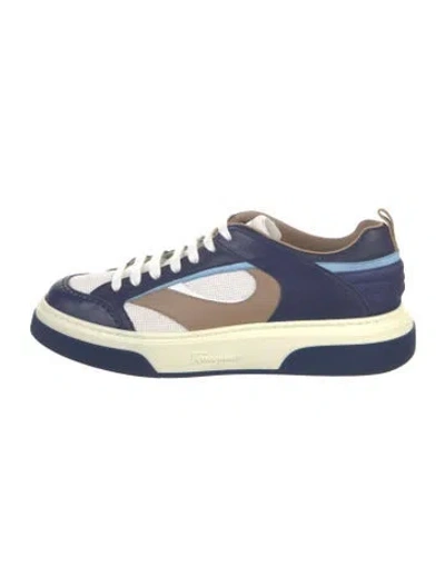 Pre-owned Ferragamo Colorblock Pattern Leather Trim Embellishment Sneakers In Blue