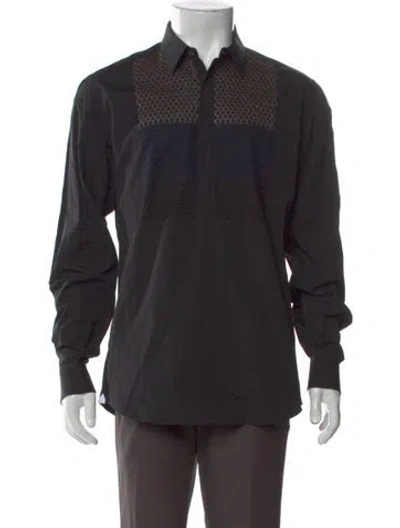 Pre-owned Ferragamo Colorblock Pattern Long Sleeve Shirt In Black