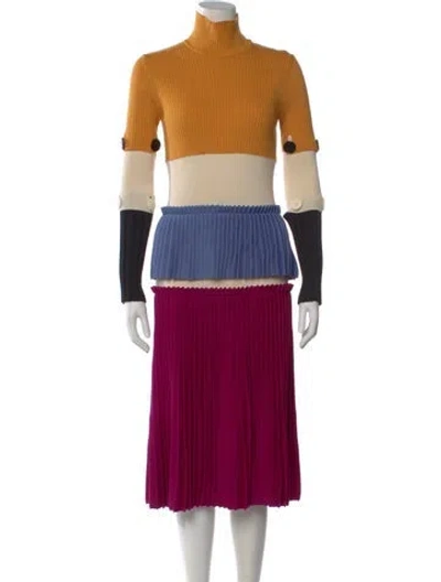 Pre-owned Ferragamo Colorblock Pattern Midi Length Dress In Purple