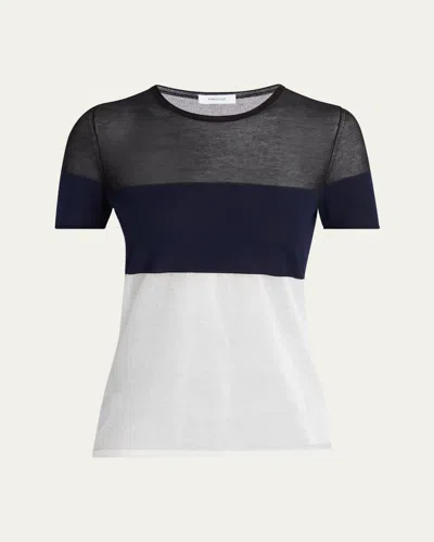 Ferragamo Colorblock Sheer Linen Short-sleeve T-shirt In Multi