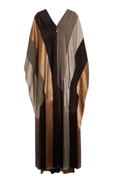 Ferragamo Colorblock Silk Fringe Top In Multi
