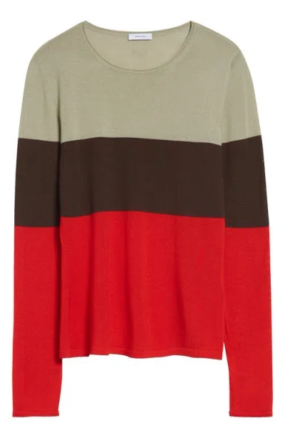 Ferragamo Colorblock Virgin Wool Sweater In Red