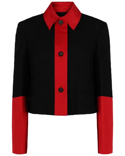 Ferragamo Colorblocked Collared Wool-blend Jacket In Black