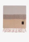 Ferragamo Colorblocked Wool Fringed Scarf In Beige