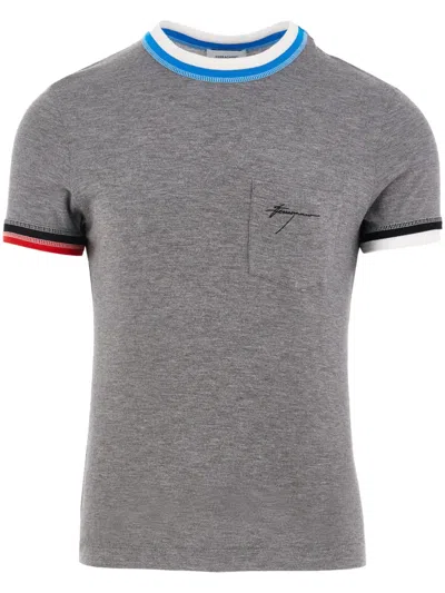 Ferragamo Man T-shirt With Color Block Trims In Grey