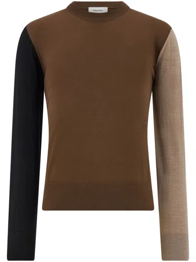 Ferragamo Colour-block Wool Sweater In Beige