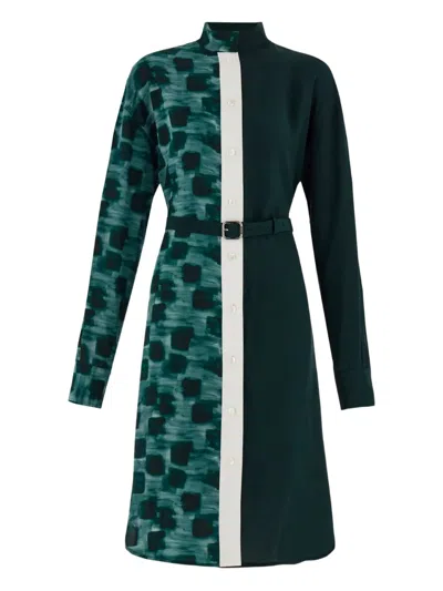 Ferragamo Shirt Dress With Contrasting Prints In Green