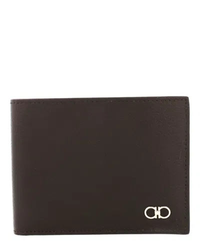 Ferragamo Compact Bifold Wallet With Pebbled Calfskin Leather