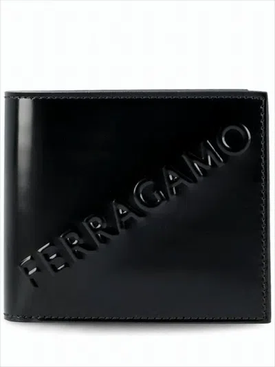 Ferragamo Compact Black Calf Leather Wallet
