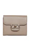 Ferragamo Gancini Grained Leather Compact Wallet In Gray
