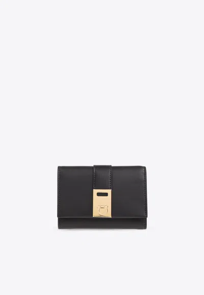 Ferragamo Compact Hug Two-tone Wallet In Black
