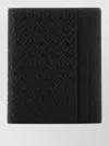 Ferragamo Compact Leather Card Holder With Embossed Pattern In Black
