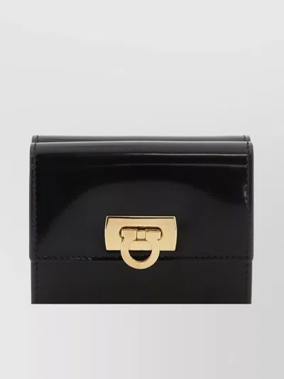 FERRAGAMO COMPACT LEATHER WALLET WITH FRONT FLAP