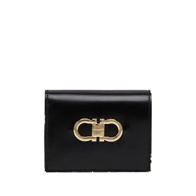 Ferragamo Compact Wallet Gancini In Black