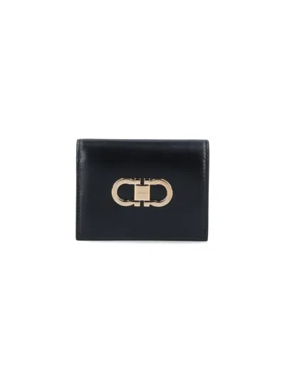 Ferragamo Compact Wallet Gancini In Black