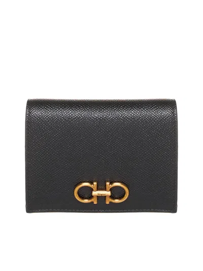 Ferragamo Compact Wallet 'gancini' In Black