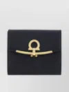 Ferragamo Compact Wallet Gancini Gold Hardware In Black