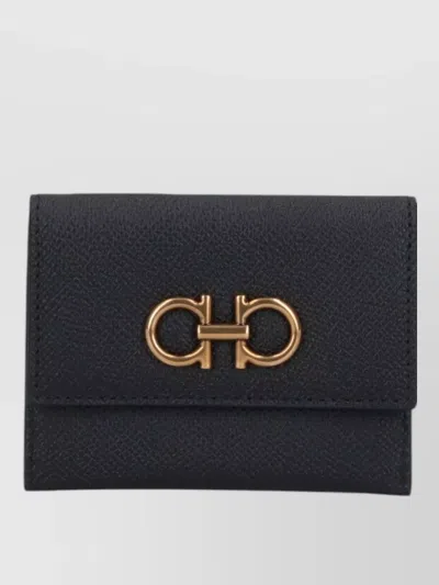 Ferragamo Compact Wallet Gold Tone Hardware Detail In Black