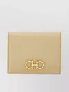 Ferragamo Compact Wallet With Golden Finish Gancini In Neutrals