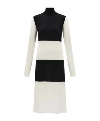 Ferragamo Contrast Color Dress In Black