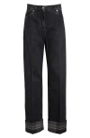 Ferragamo Contrast Cuff Straight Leg Jeans In Black
