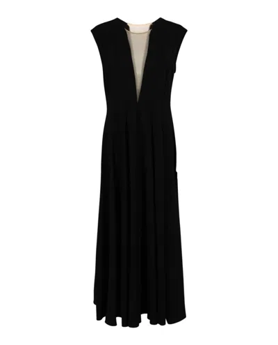 Ferragamo Contrast Insert Silk Dress In Black
