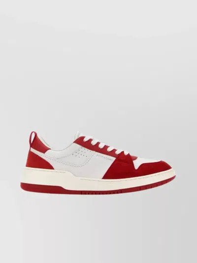 Ferragamo Contrast Sole Sneakers With Perforated Round Toe In Red