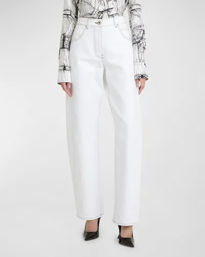Ferragamo Contrast Stitched Straight-leg Denim Trousers In White