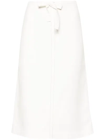 Ferragamo Contrast-stitching Drawstring Midi Skirt In 白色