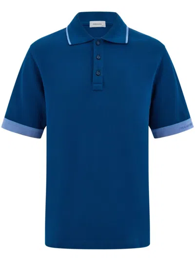 Ferragamo Polo Shirt With Contrasting Sleeve Detail In Blue