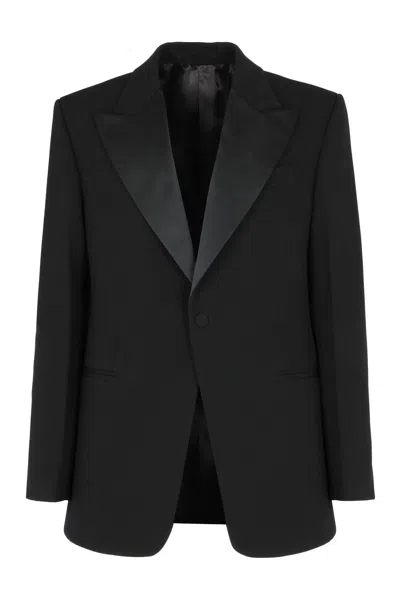 Ferragamo Contrasting Lapel Tuxedo Blazer In Black
