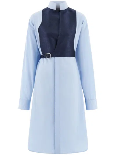 Ferragamo Contrasting Panel Shirt Dress In Blau