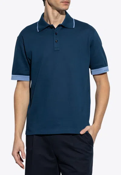 FERRAGAMO CONTRASTING SLEEVE-CUFFS POLO T-SHIRT