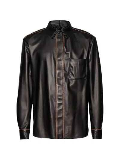 Ferragamo Contrast-stitch Leather Jacket In Brown