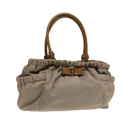 Pre-owned Ferragamo Convertible Bow Satchel Nylon Nylon Handbag () In Sand