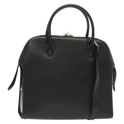 Pre-owned Ferragamo Convertible Dome Gancini Leather Leather Handbag () In Black
